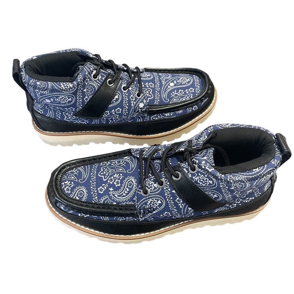 Sun Stone Mens Kohen Printed Lace-Up Boots Navy Paisley NEW Size 9